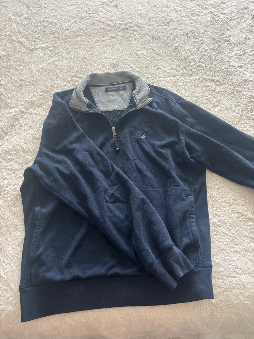 Nautica Men’s Navy Blue Quarter-Zip Fleece with Gray Mock Collar